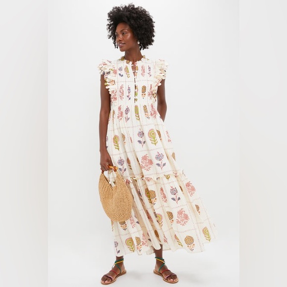 Oliphant Taormina Cream Scallop Pintuck Maxi Dress Never Worn XS - Picture 1 of 9